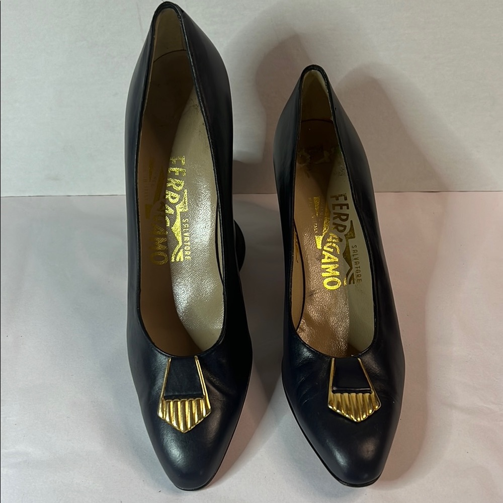 Salvatore Ferragamo Black Heels with Gold Accent